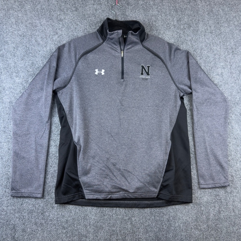 Under Armour Mens XL US Navy Est 1775 Grey Black Waffle Knit 1/4 Zip Pullover